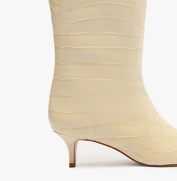 Schutz Maryana Lo Cream Croc Leather Kitten Heel Tall Boots - Size 7 - Picture 5 of 16